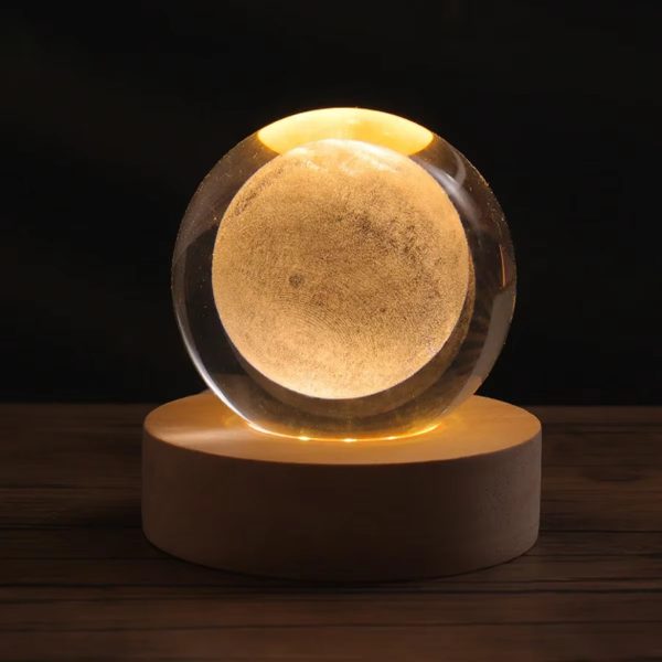 3d Galaxy Solar System Crystal Ball Night Light With Wooden Base