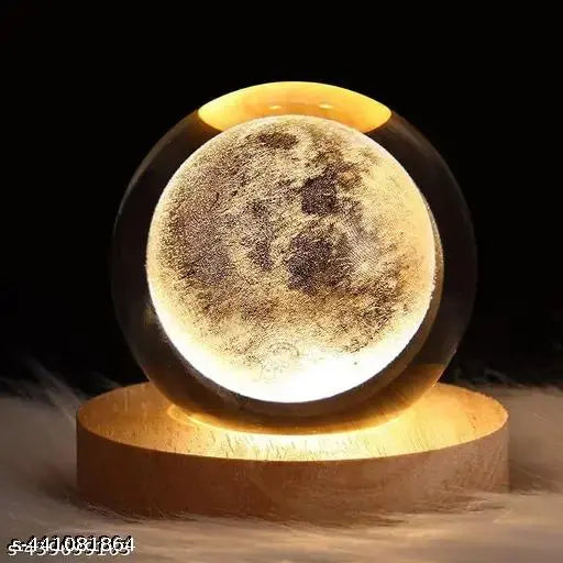 3d Galaxy Solar System Crystal Ball Night Light With Wooden Base