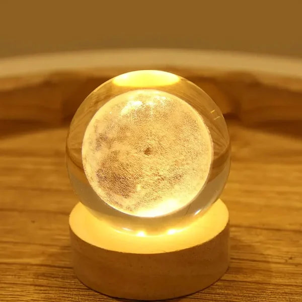 3d Galaxy Solar System Crystal Ball Night Light With Wooden Base