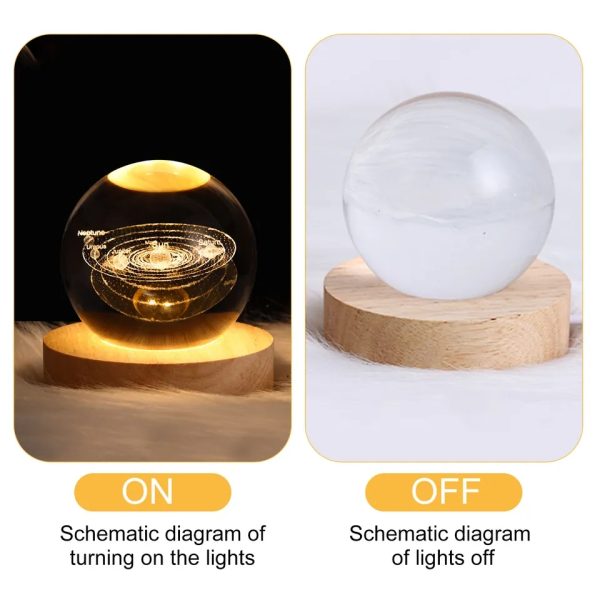 3d Galaxy Solar System Crystal Ball Night Light With Wooden Base