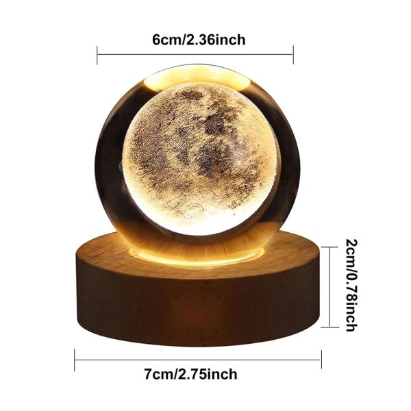 3d Galaxy Solar System Crystal Ball Night Light With Wooden Base