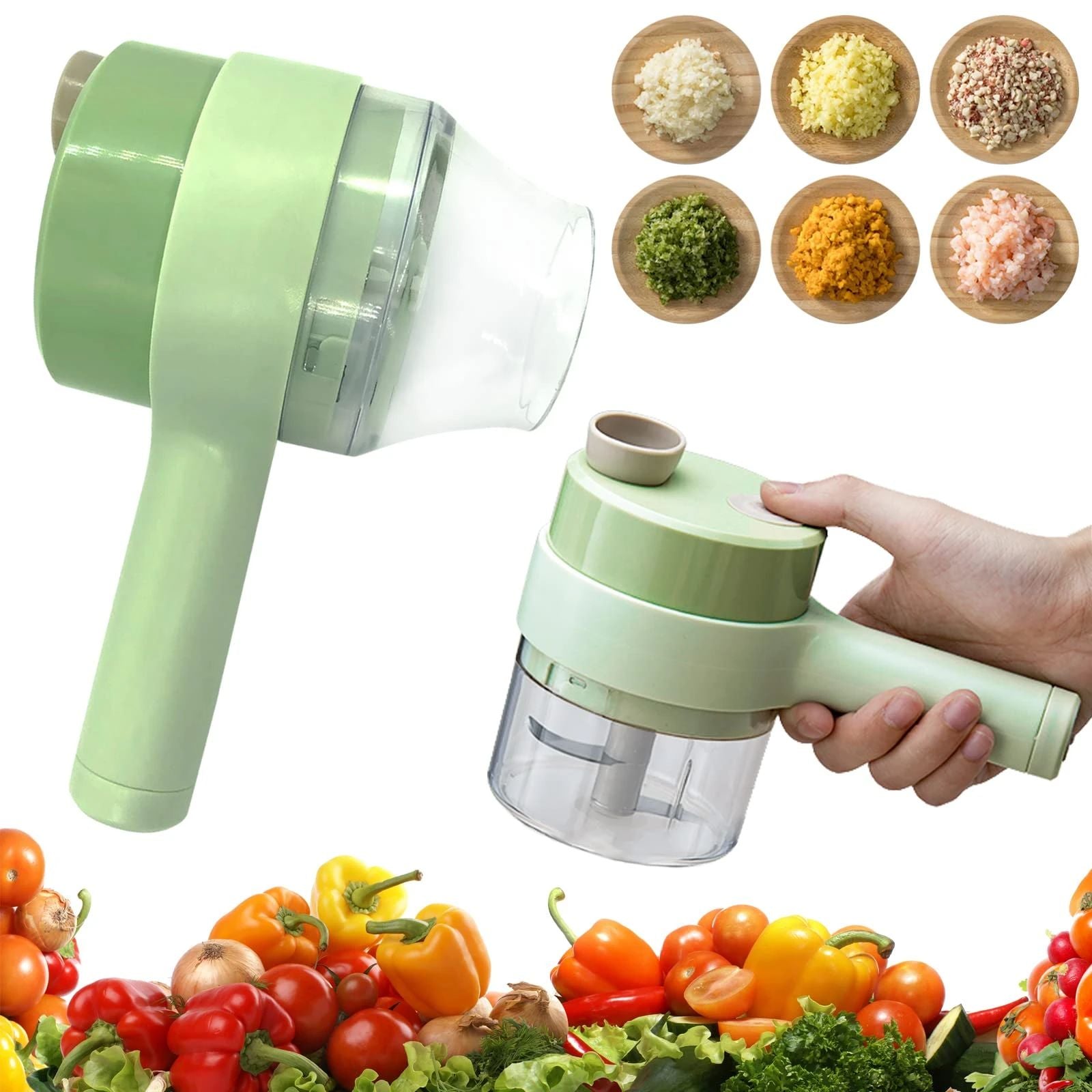 4 in 1 Portable Electric Vegetable Cutter Set Mini Wireless Food Processor Chopper