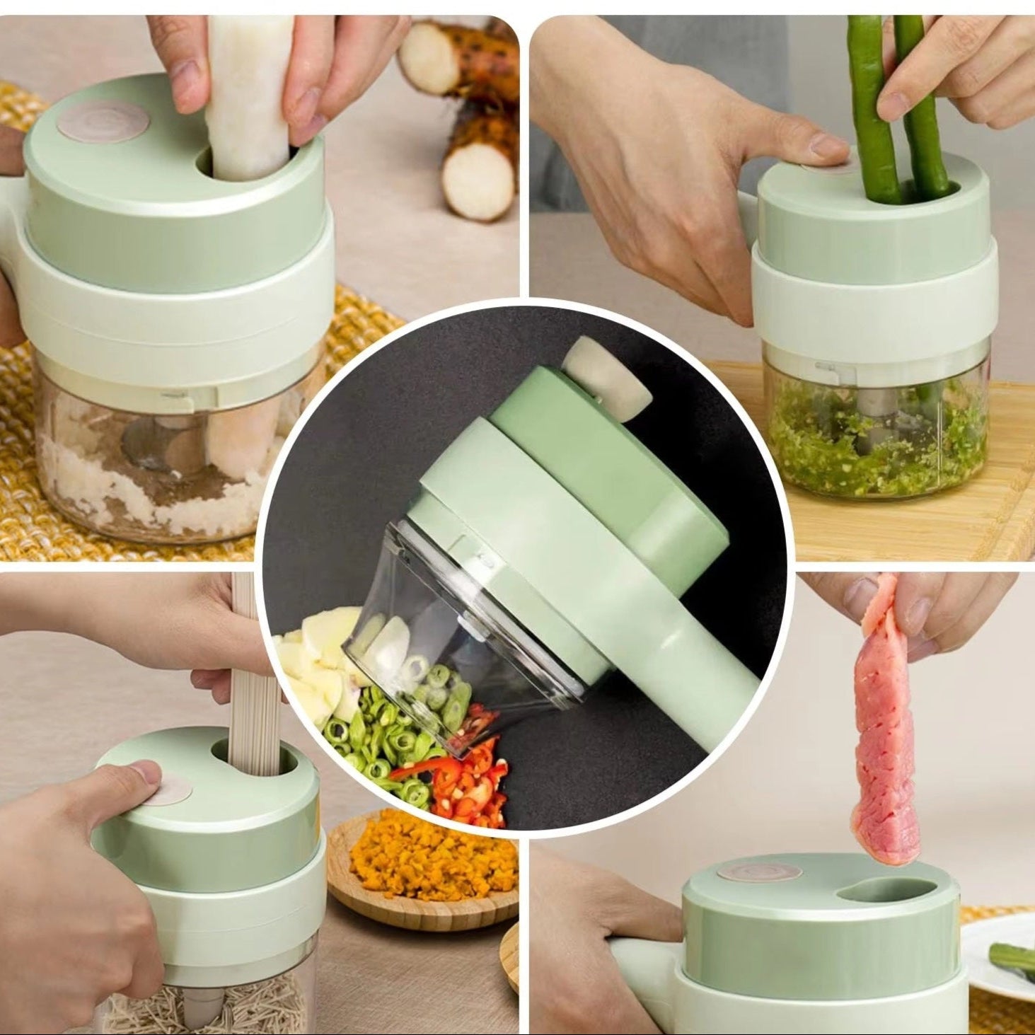 4 in 1 Portable Electric Vegetable Cutter Set Mini Wireless Food Processor Chopper