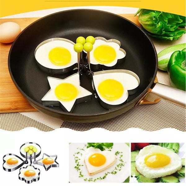 Pack Of 4 Mould Style Fried Egg Shaper, Star, Heart, Round, Flower Shaped Stainless Steel