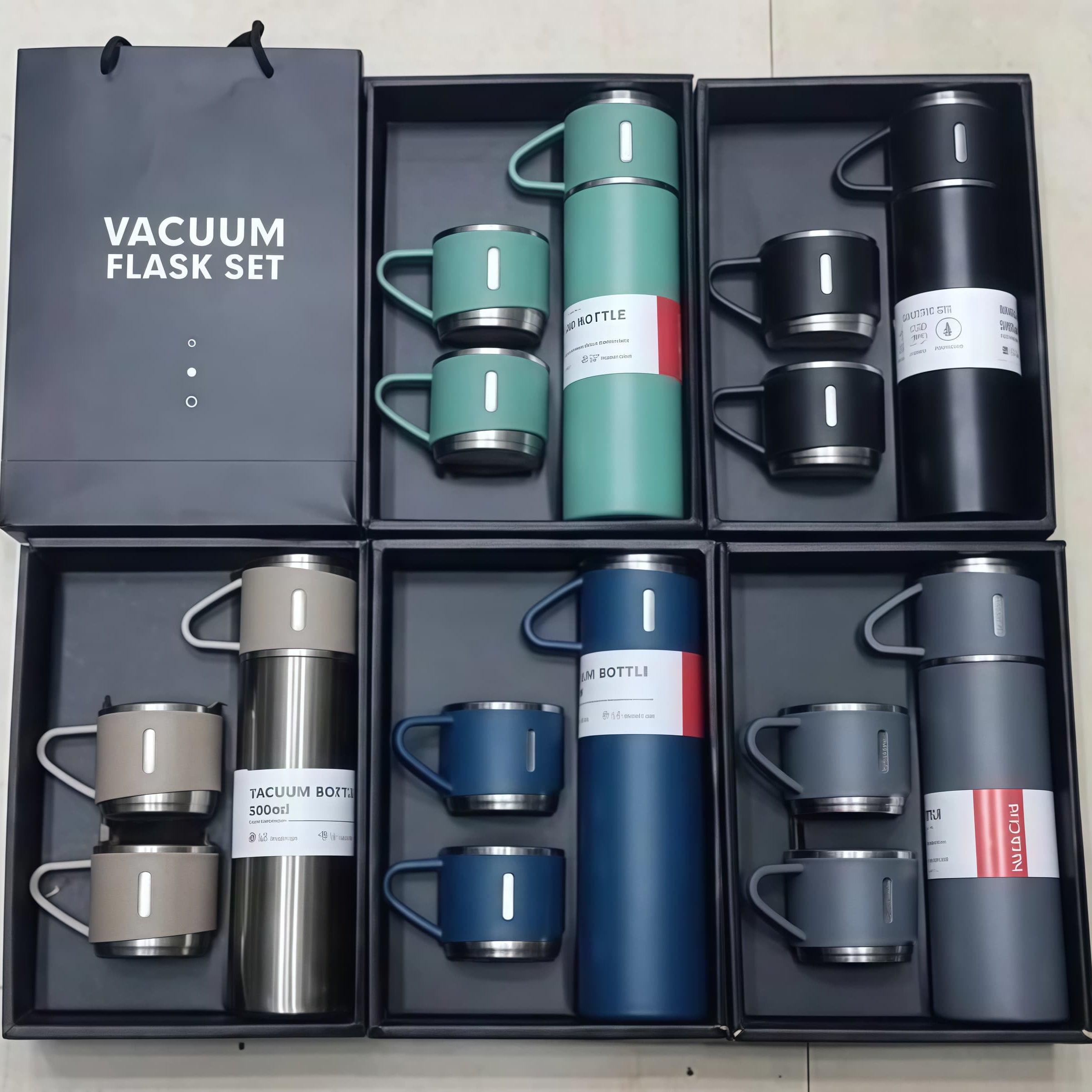 Stainless Steel Vacuum Flask Set (Vacuum Flask 500ml Bottle With 3 Cups)