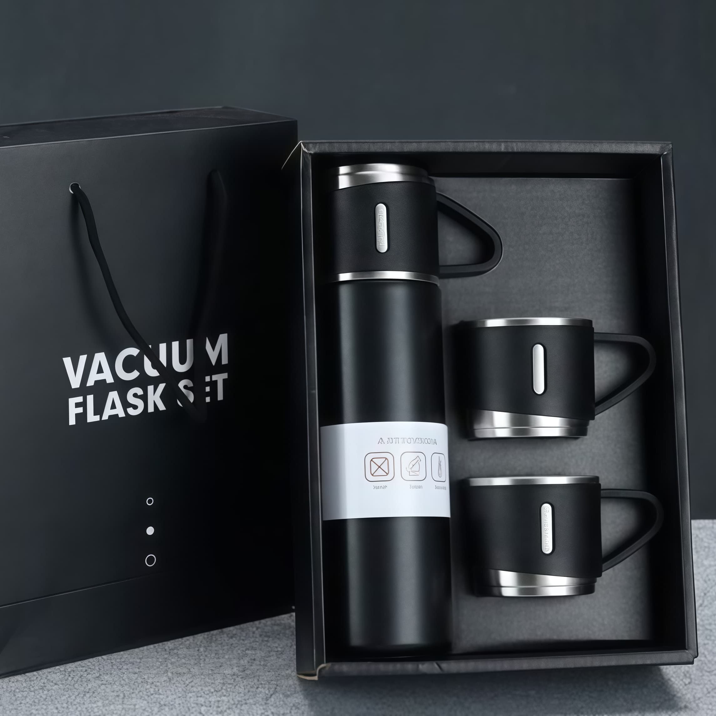 Stainless Steel Vacuum Flask Set (Vacuum Flask 500ml Bottle With 3 Cups)