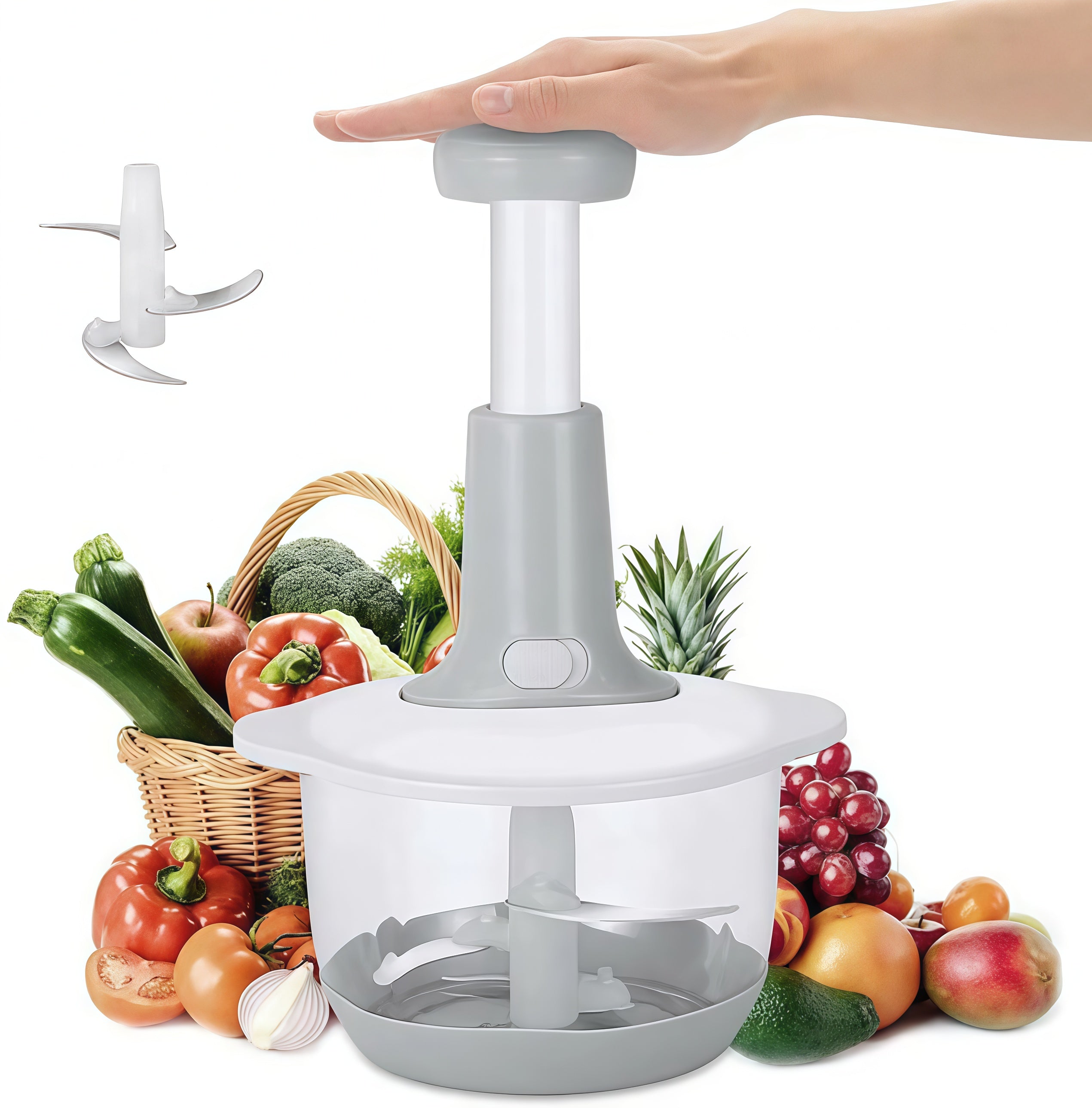 Multifunctional Manual Hand Push Chopper Vegetable Meat Grinder 1.5 Liter