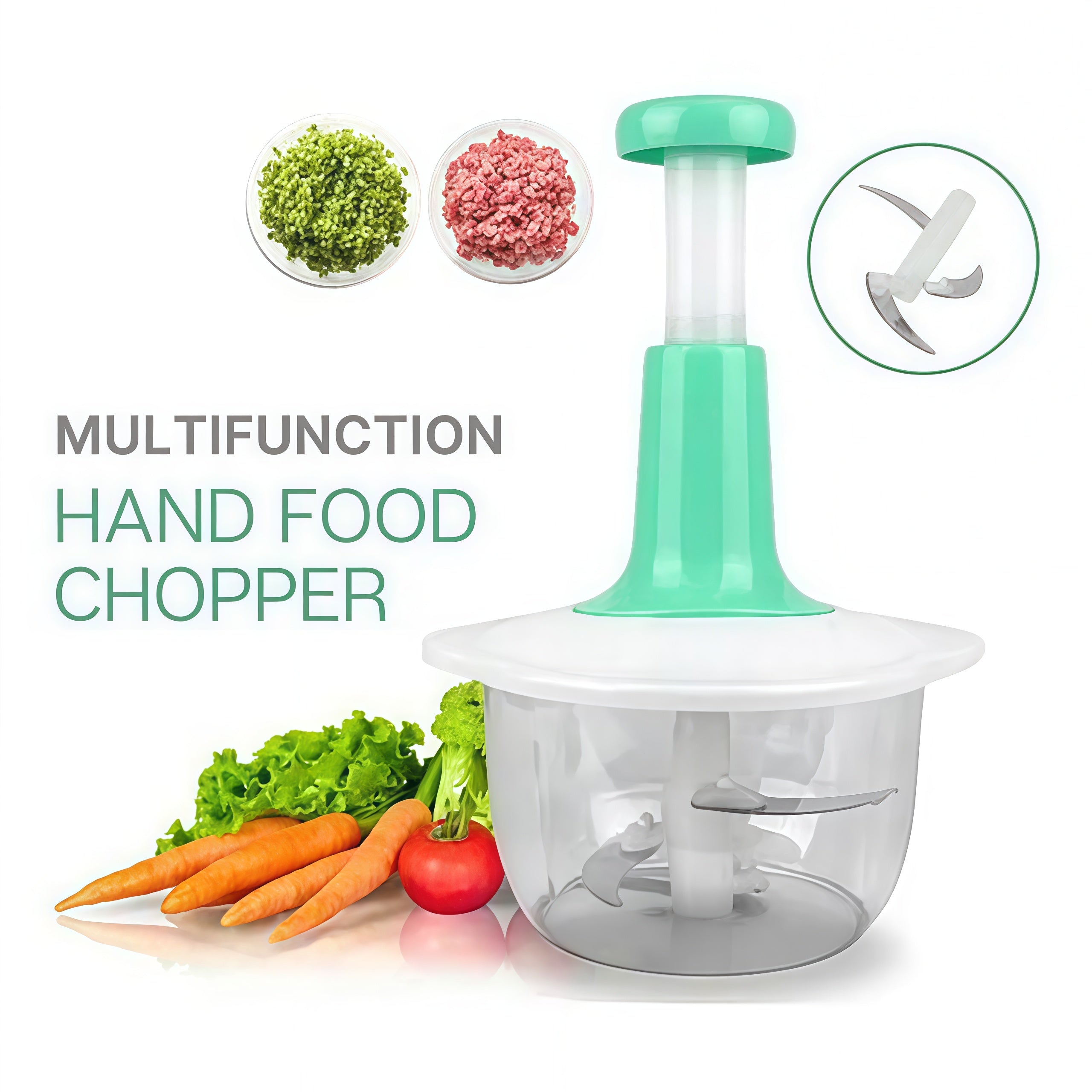 Multifunctional Manual Hand Push Chopper Vegetable Meat Grinder 1.5 Liter