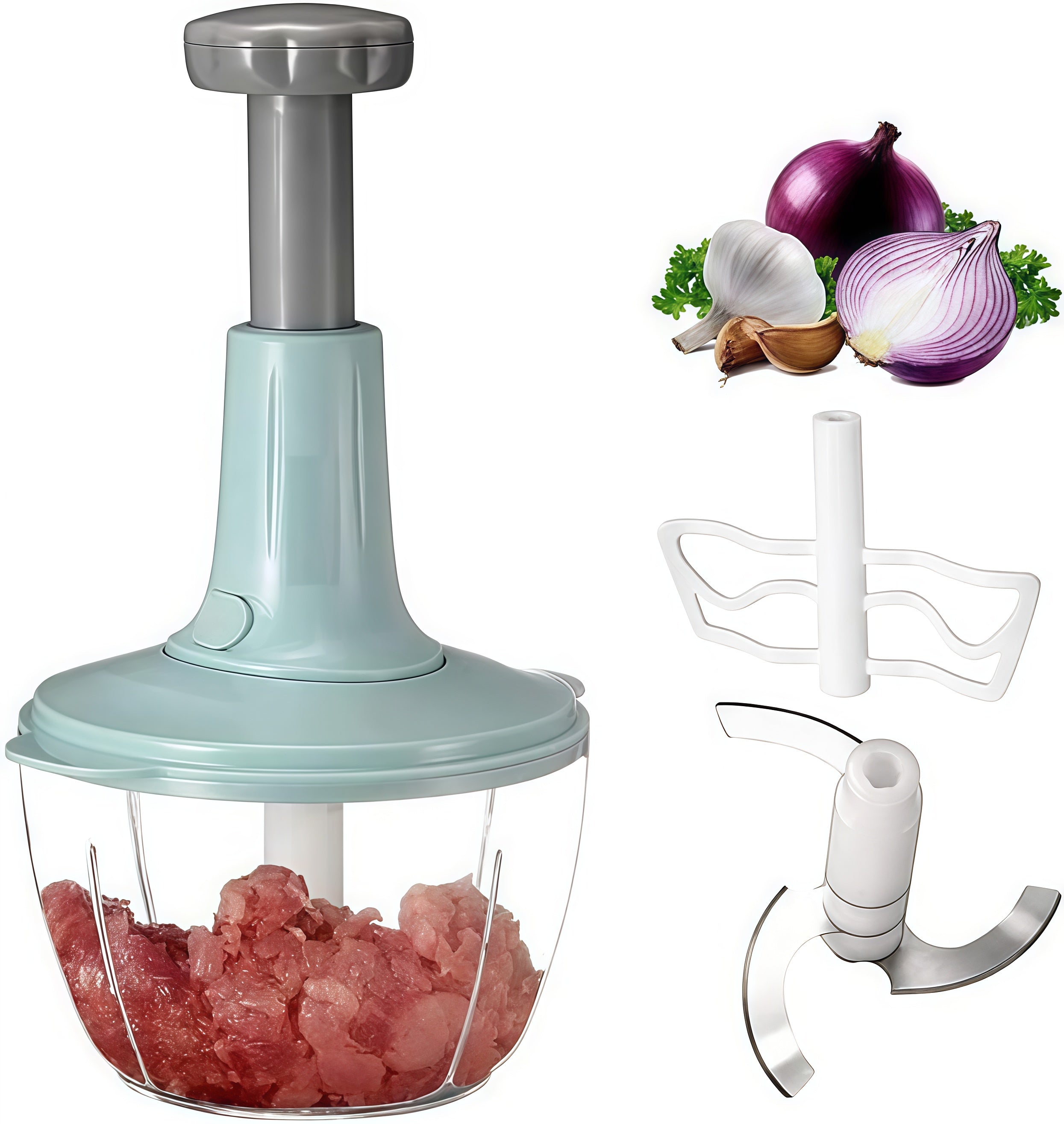 Multifunctional Manual Hand Push Chopper Vegetable Meat Grinder 1.5 Liter