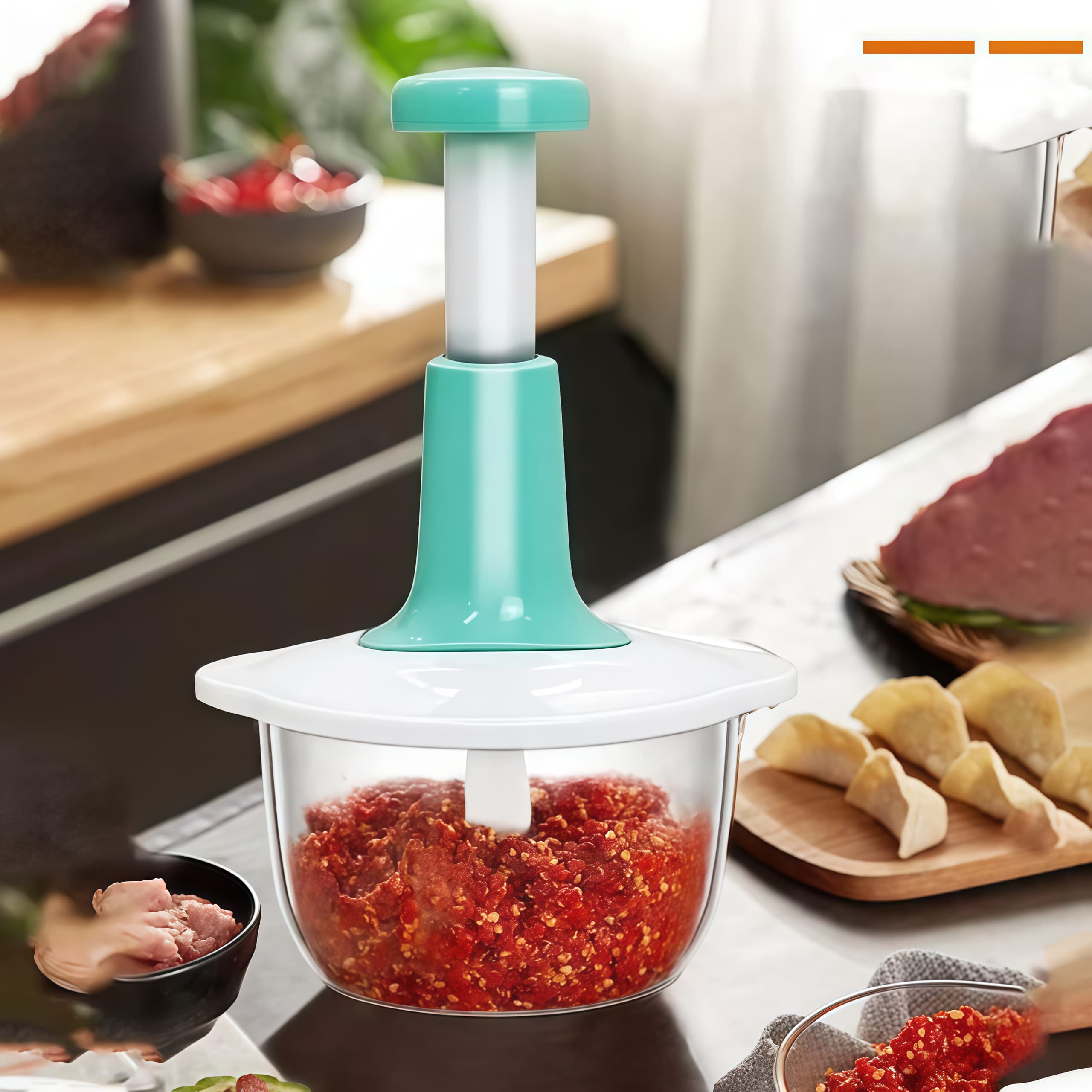 Multifunctional Manual Hand Push Chopper Vegetable Meat Grinder 1.5 Liter