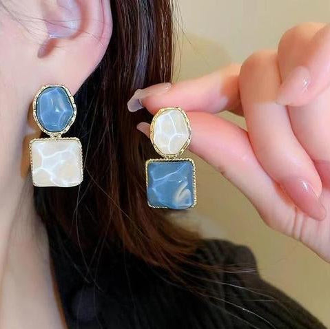 Imported Elegant Blue And White Resin Statement Earrings Timeless Design