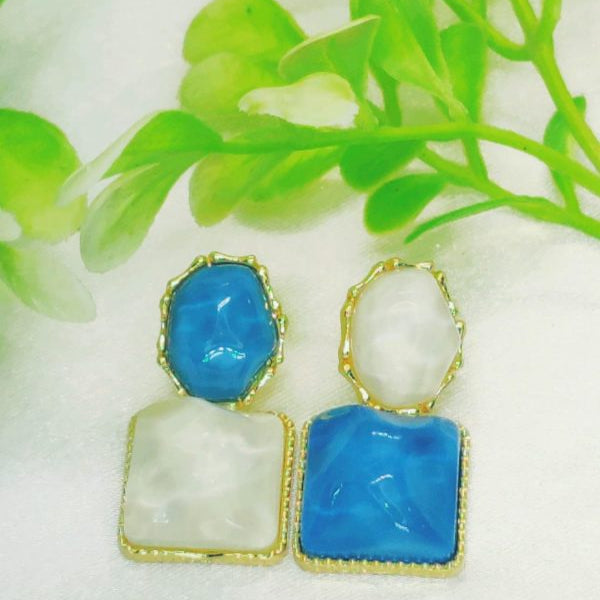 Imported Elegant Blue And White Resin Statement Earrings Timeless Design