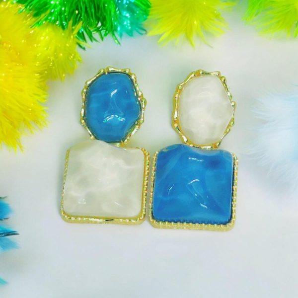 Imported Elegant Blue And White Resin Statement Earrings Timeless Design