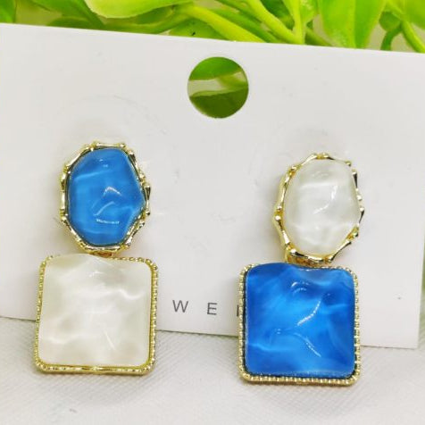 Imported Elegant Blue And White Resin Statement Earrings Timeless Design