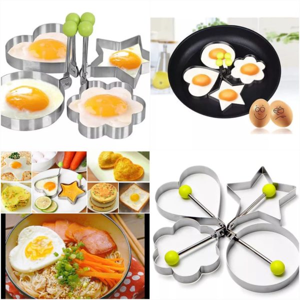 Pack Of 4 Mould Style Fried Egg Shaper, Star, Heart, Round, Flower Shaped Stainless Steel