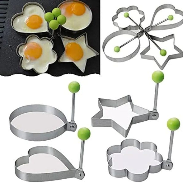 Pack Of 4 Mould Style Fried Egg Shaper, Star, Heart, Round, Flower Shaped Stainless Steel