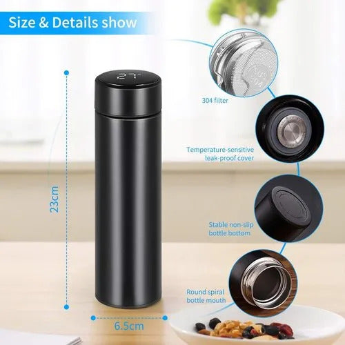 Temperature Display Vacuum Insulated Water Bottle Thermo Flask, Premium Stainless Steel (500ml)